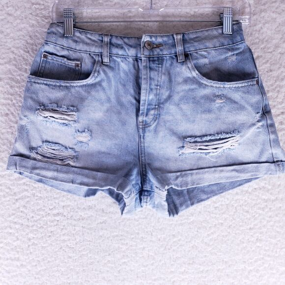 FOREVER 21 Denim - FOREVER 21 Destroyed Button Fly Rolled Cuff Jean Shorts Women Size 28 High Rise